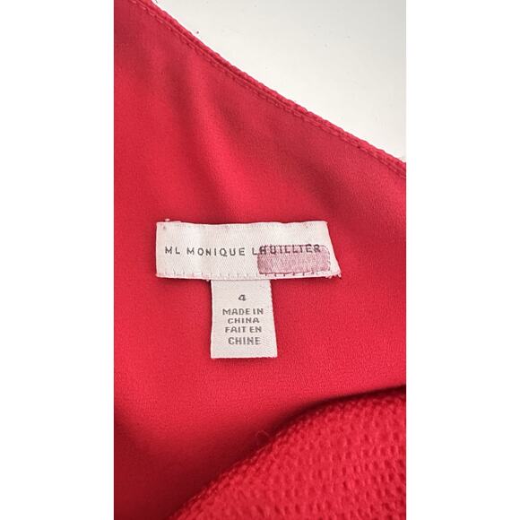 Monique Lhuillier Red One-Shoulder Midi Dress - Picture 12 of 14